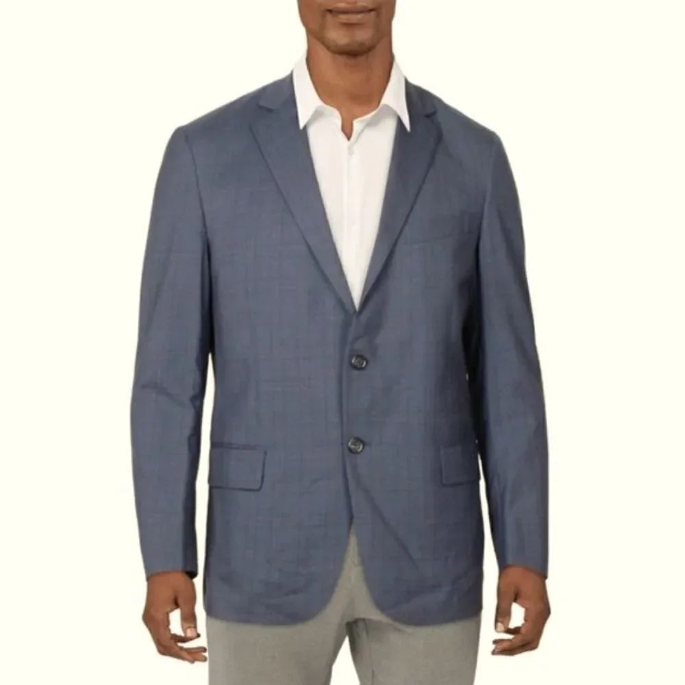 Hart Schaffner Marx: Wool Plaid Two-Button Suit Jacket - size 46R in Blue